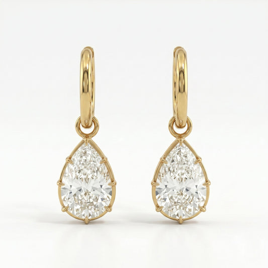 Diamond Drop Hoop Earrings in 14K Yellow Gold