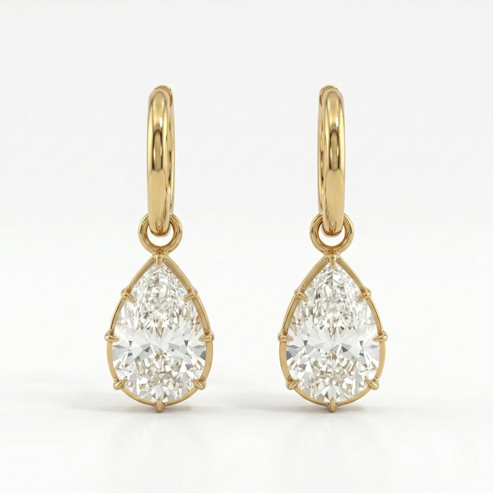 Diamond Drop Hoop Earrings in 14K Yellow Gold