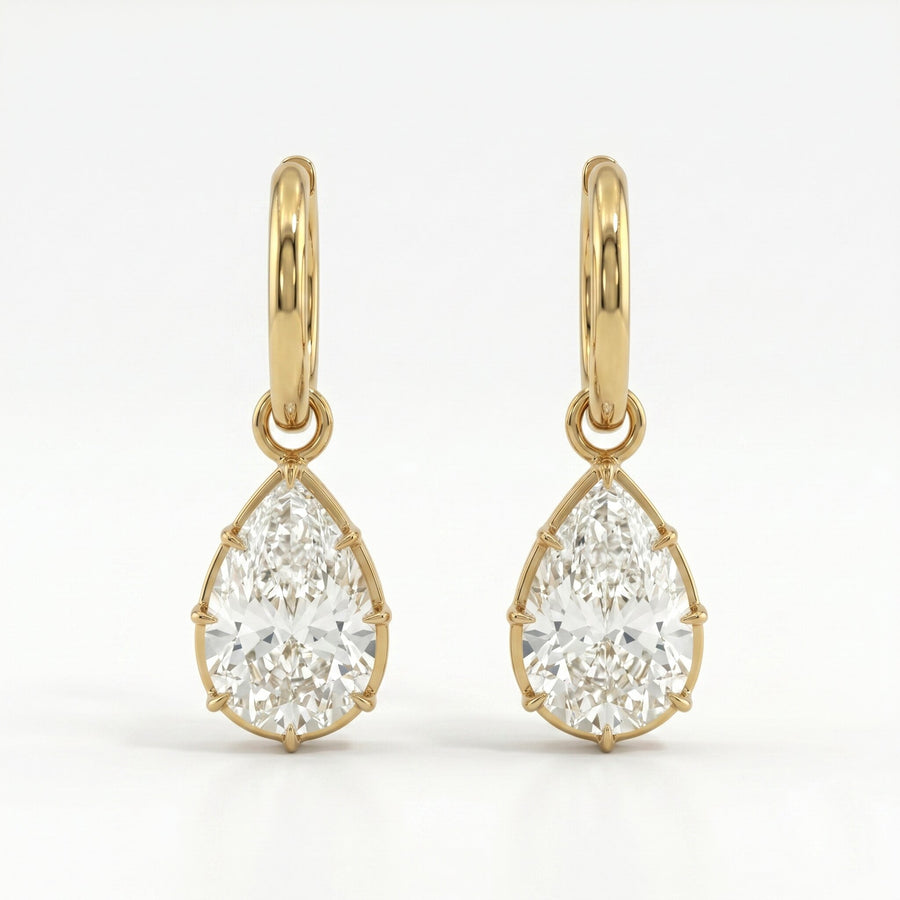 Diamond Drop Hoop Earrings in 14K Yellow Gold
