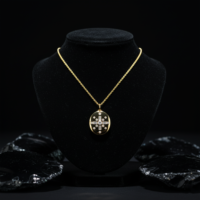 Celestial Cross Diamond Locket Necklace in 14K Yellow Gold
