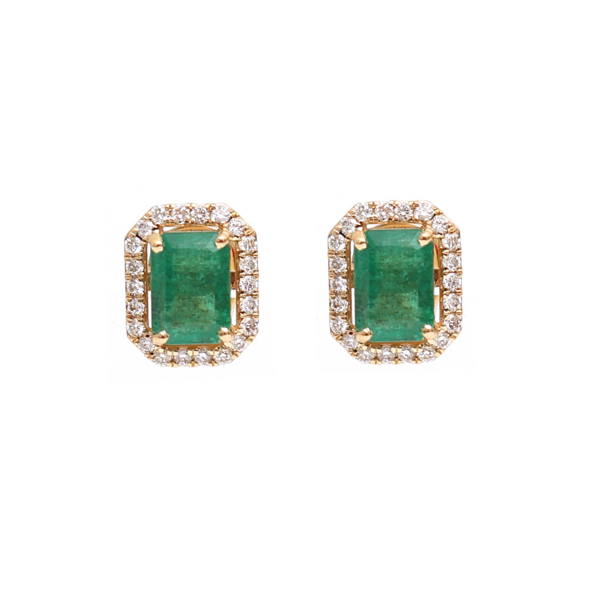 Emerald Cut Emerald 18K Natural Diamond Gold Drop Earrings