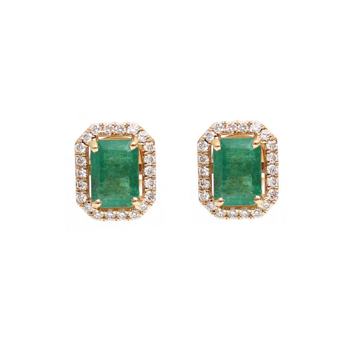 Emerald Cut Emerald 18K Natural Diamond Gold Drop Earrings