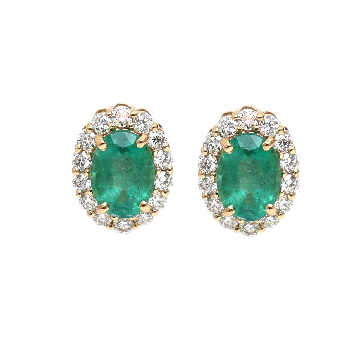 Emerald Noble Halo 18K Natural Diamond Yellow Gold Stud Earrings
