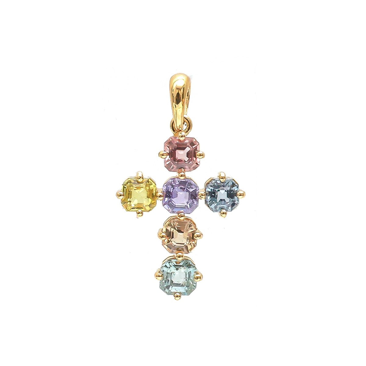Rainbow Sapphire Cross 18K Pendant Necklace