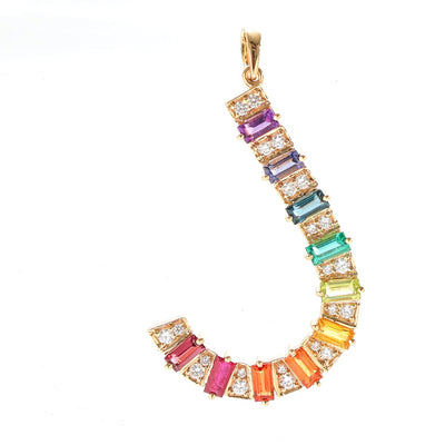 Rainbow Gemstone Initial J 14K (18K Custom) Pendant N