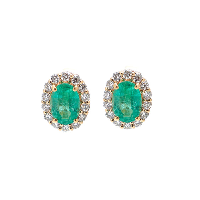 Emerald Enchant Halo 18K Natural Diamond Yellow Gold Stud Earrings