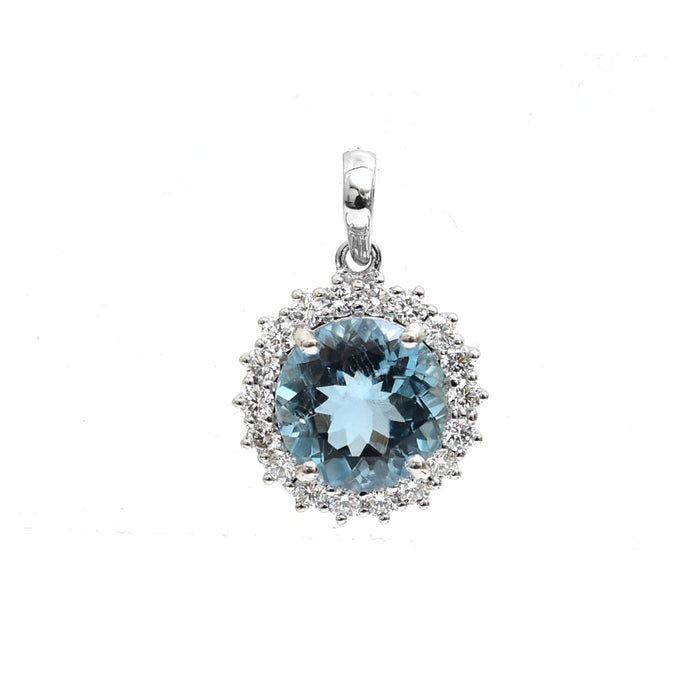 Elegant Design Aquamarine Diamond 18K White Gold Pendant Necklace