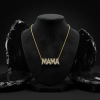 Mama Block Diamond Necklace in 14K Yellow Gold
