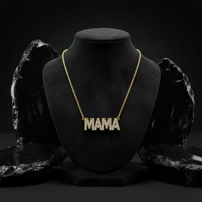 Mama Block Diamond Necklace in 14K Yellow Gold