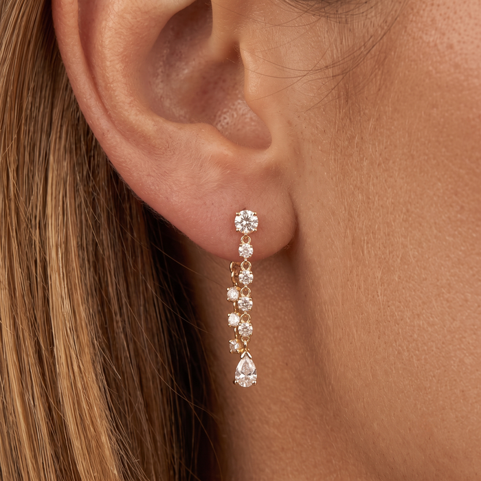 Teardrop Diamond Chain Drop Earrings in 14K Yellow Gold