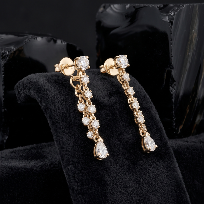 Teardrop Diamond Chain Drop Earrings in 14K Yellow Gold