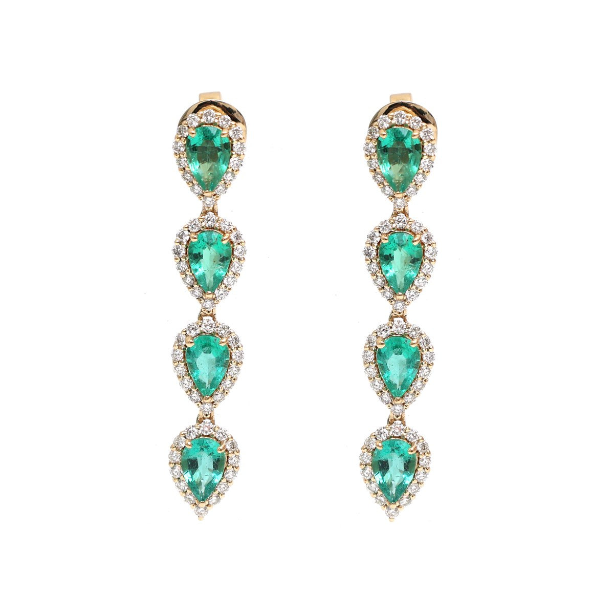 Emerald Halo 18K Natural Diamond Yellow Gold Drop Earrings