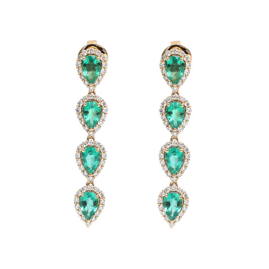 Emerald Halo 18K Natural Diamond Yellow Gold Drop Earrings