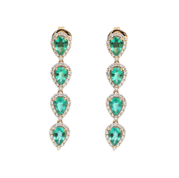 Emerald Halo 18K Natural Diamond Yellow Gold Drop Earrings