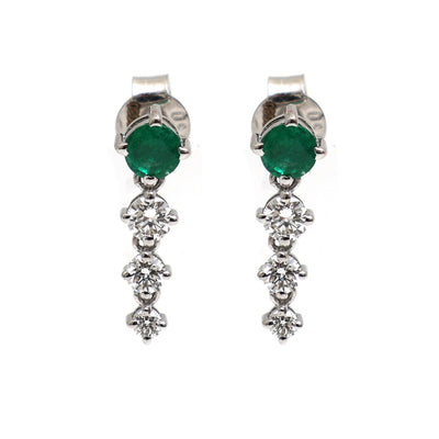 Emerald 18K Natural Diamond White Gold Earrings
