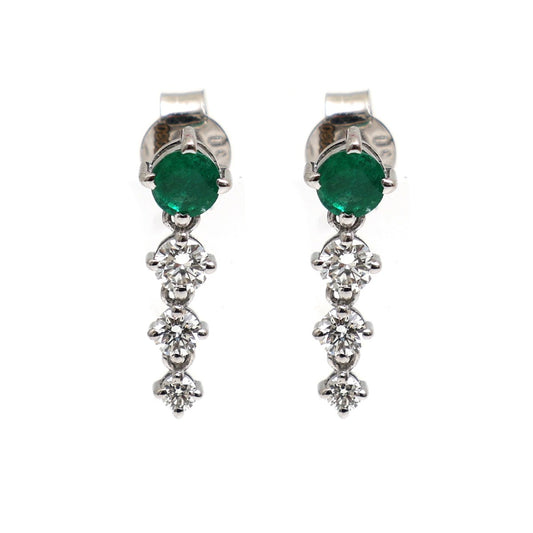 Emerald 18K Natural Diamond White Gold Earrings