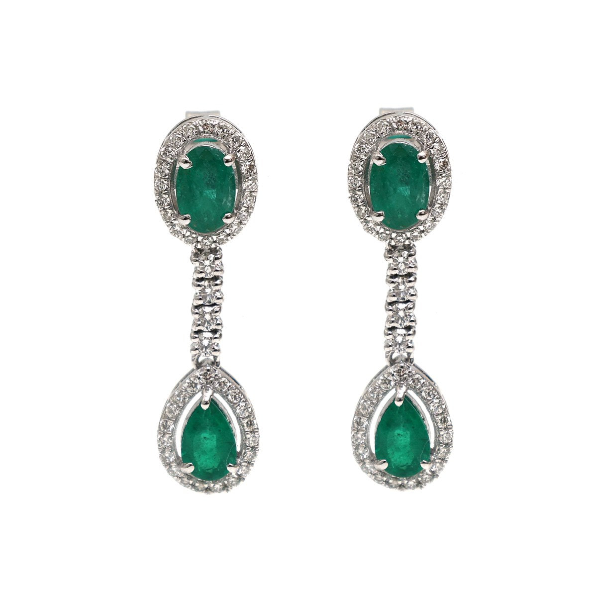 Emerald 18K Natural Diamond White Gold Drop Earrings