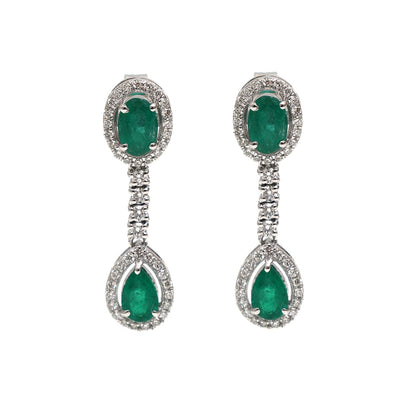 Emerald 18K Natural Diamond White Gold Drop Earrings