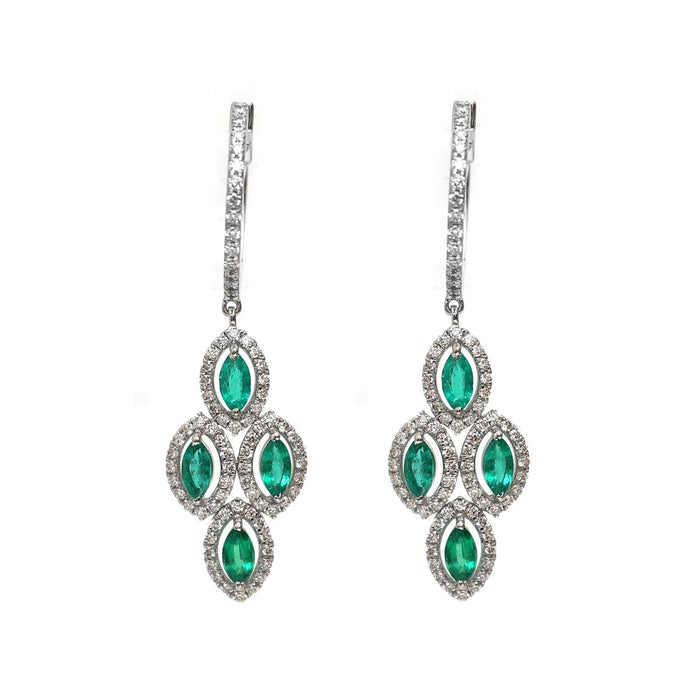 Emerald 18K Natural Diamond White Gold Chandelier Drop Earrings