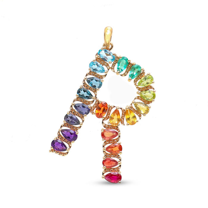 Rainbow Gemstone Initial P 14K (18K Custom) Pendant Necklace
