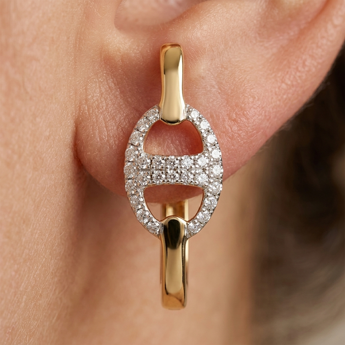 Link Luxe Diamond Hoop Earrings in 14K Yellow Gold