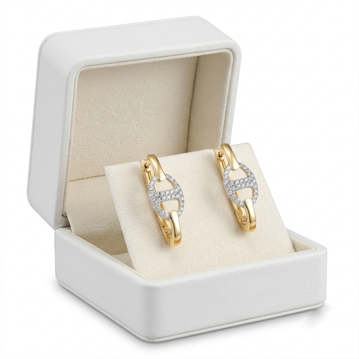 Link Luxe Diamond Hoop Earrings in 14K Yellow Gold