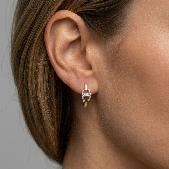 Link Luxe Diamond Hoop Earrings in 14K Yellow Gold
