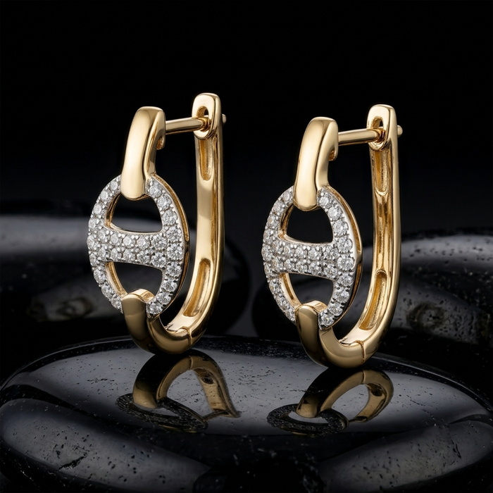 Link Luxe Diamond Hoop Earrings in 14K Yellow Gold