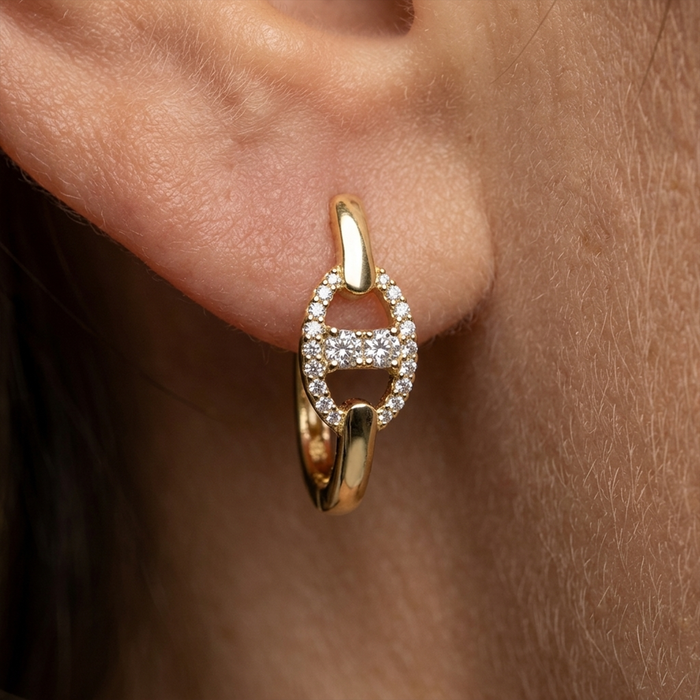 Link Luxe Diamond Hoop Earrings in 14K Yellow Gold