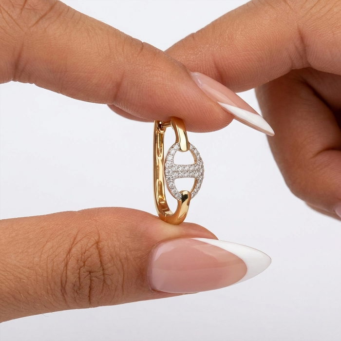 Link Luxe Diamond Hoop Earrings in 14K Yellow Gold