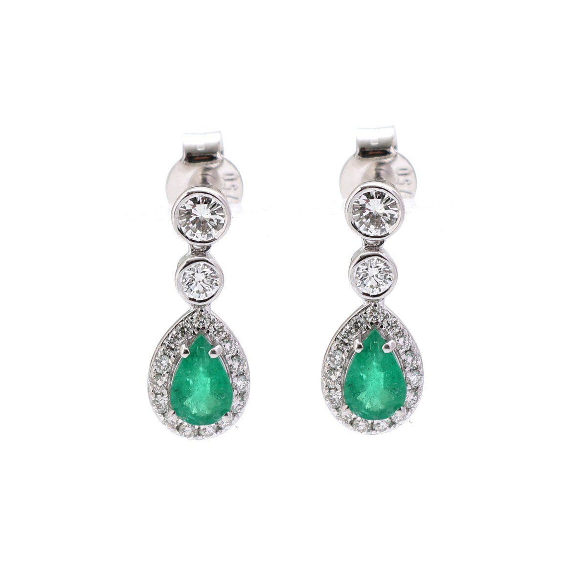 Emerald Luxe Halo 18K Natural Diamond White Gold Drop Earrings