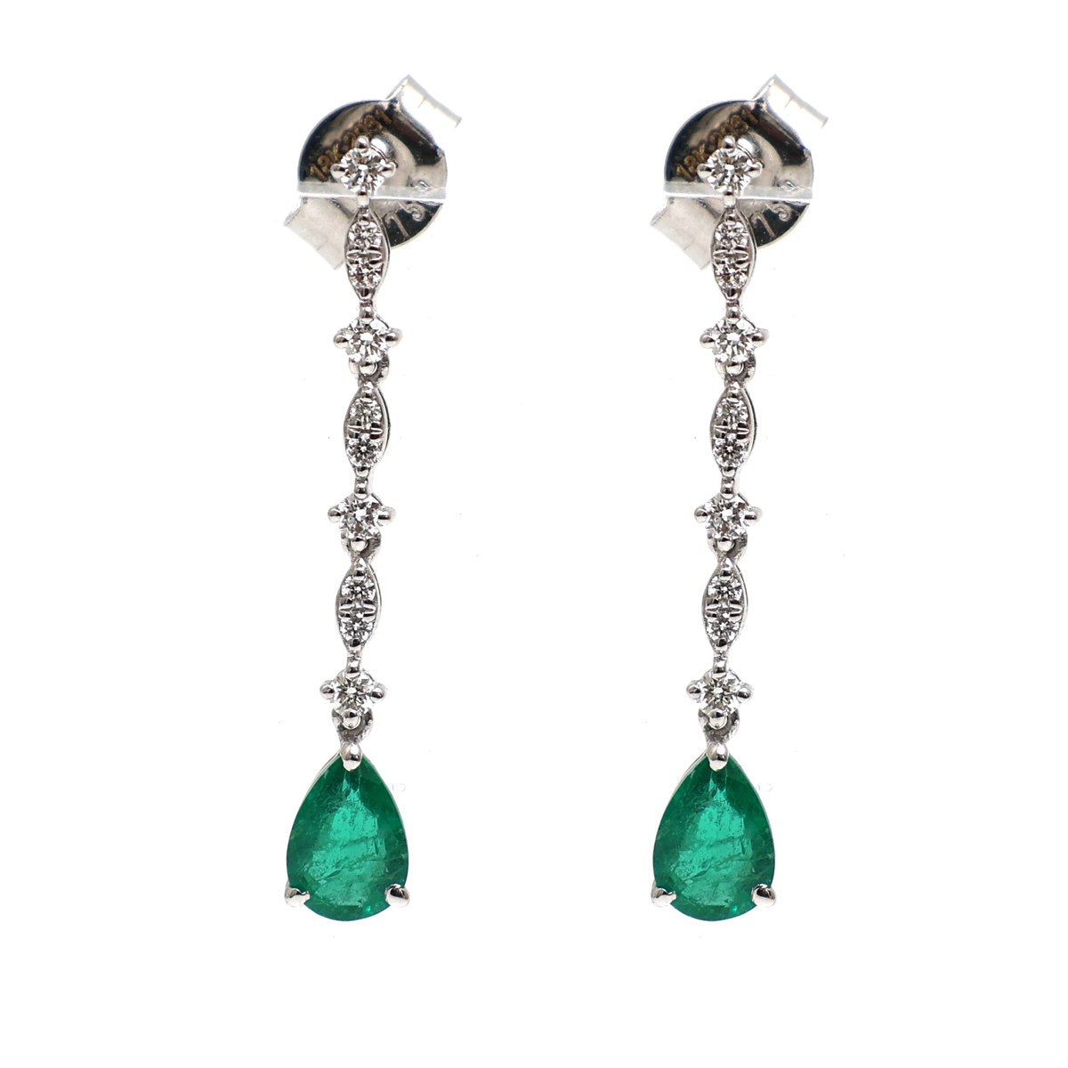 Emerald Brilliance 18K Natural Diamond White Gold Drop Earrings