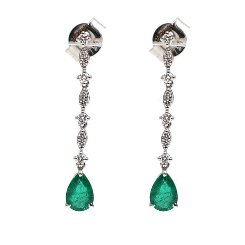 Emerald Brilliance 18K Natural Diamond White Gold Drop Earrings