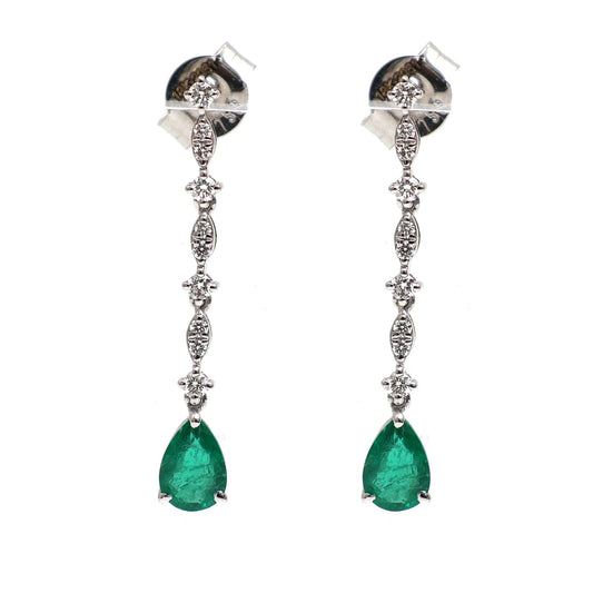 Emerald Brilliance 18K Natural Diamond White Gold Drop Earrings