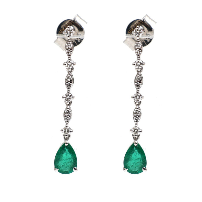 Emerald Brilliance 18K Natural Diamond White Gold Drop Earrings