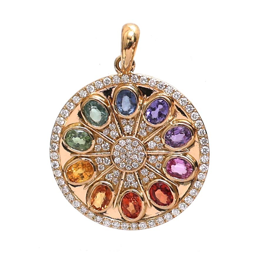 Rectangular Pendant Diamond 18K Yellow Gold Pendant Necklace