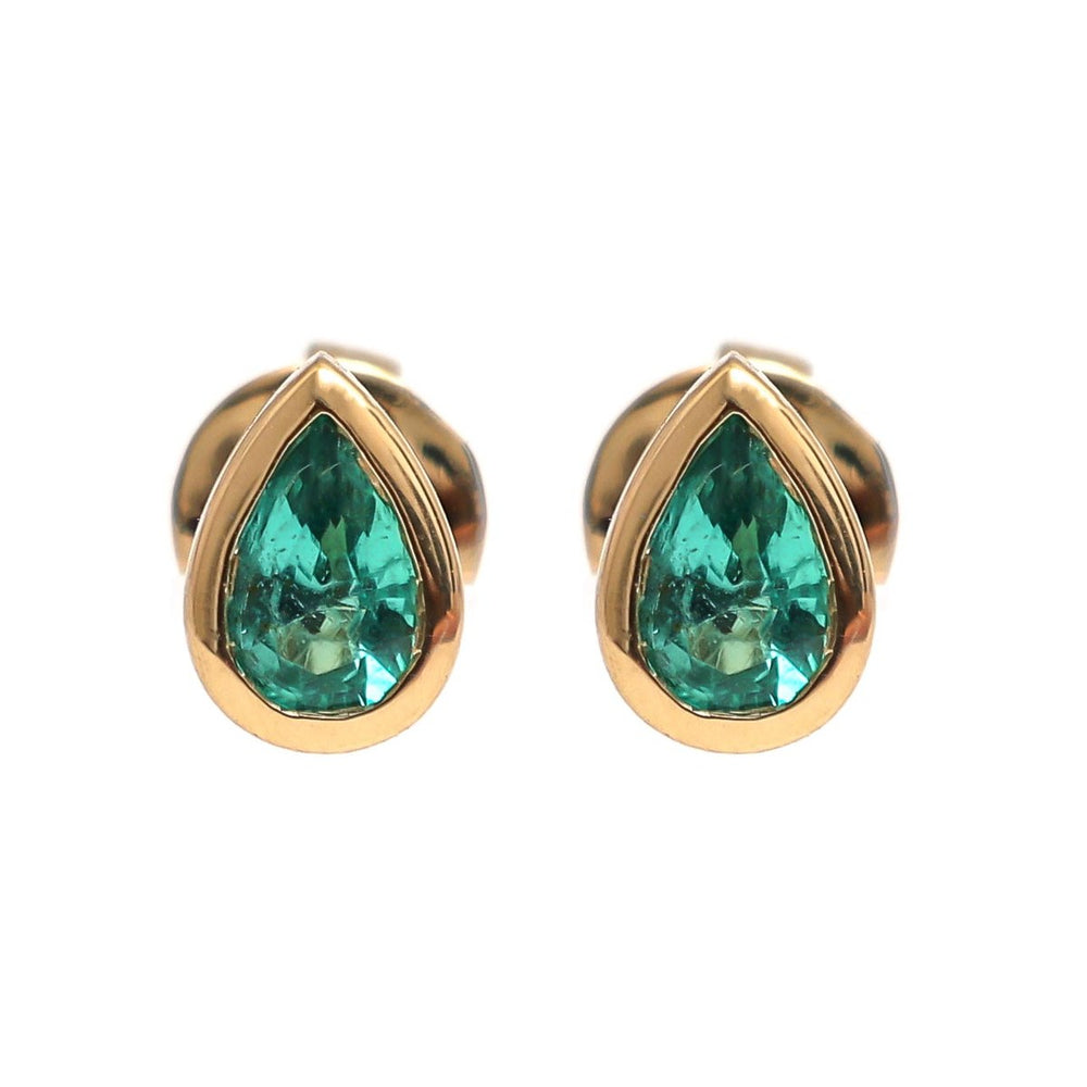 Emerald Pear Stud Earring in 18K Yellow Gold