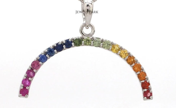 Rainbow Sapphire Arc 18K Pendant Necklace