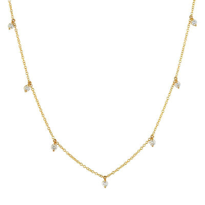 Dainty Pear Cut 14K (or 18k upon request) Yellow Gold Diamond Drop Necklace
