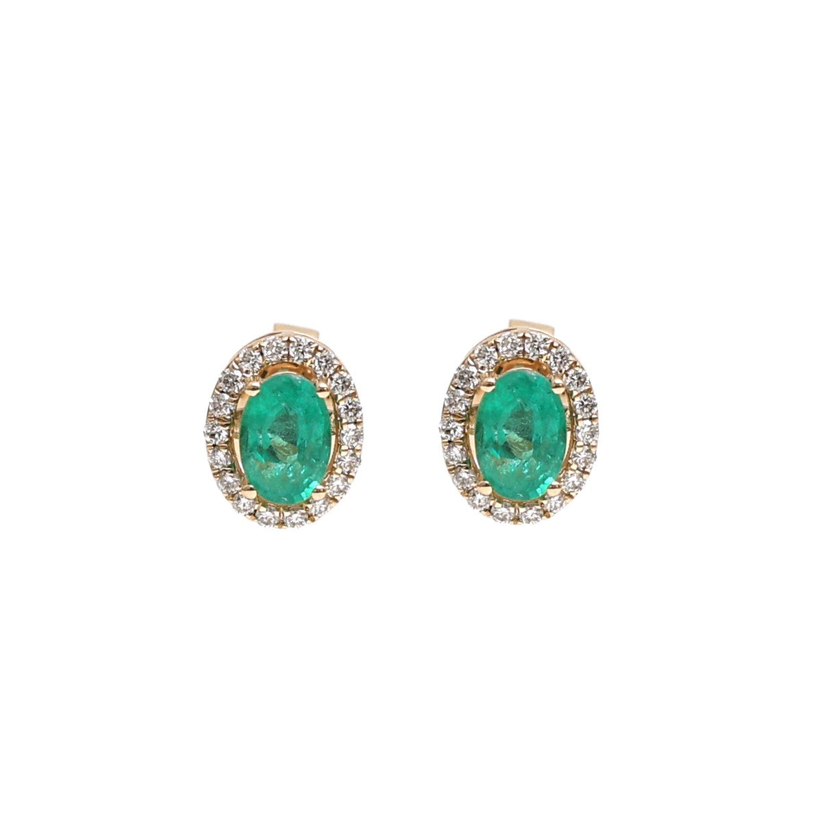 Emerald Halo 14K(18K Custom) Natural Diamond Yellow Gold Stud Earrings
