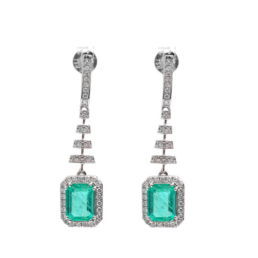 Emerald Halo 18K Natural Diamond Gold Drop Earrings