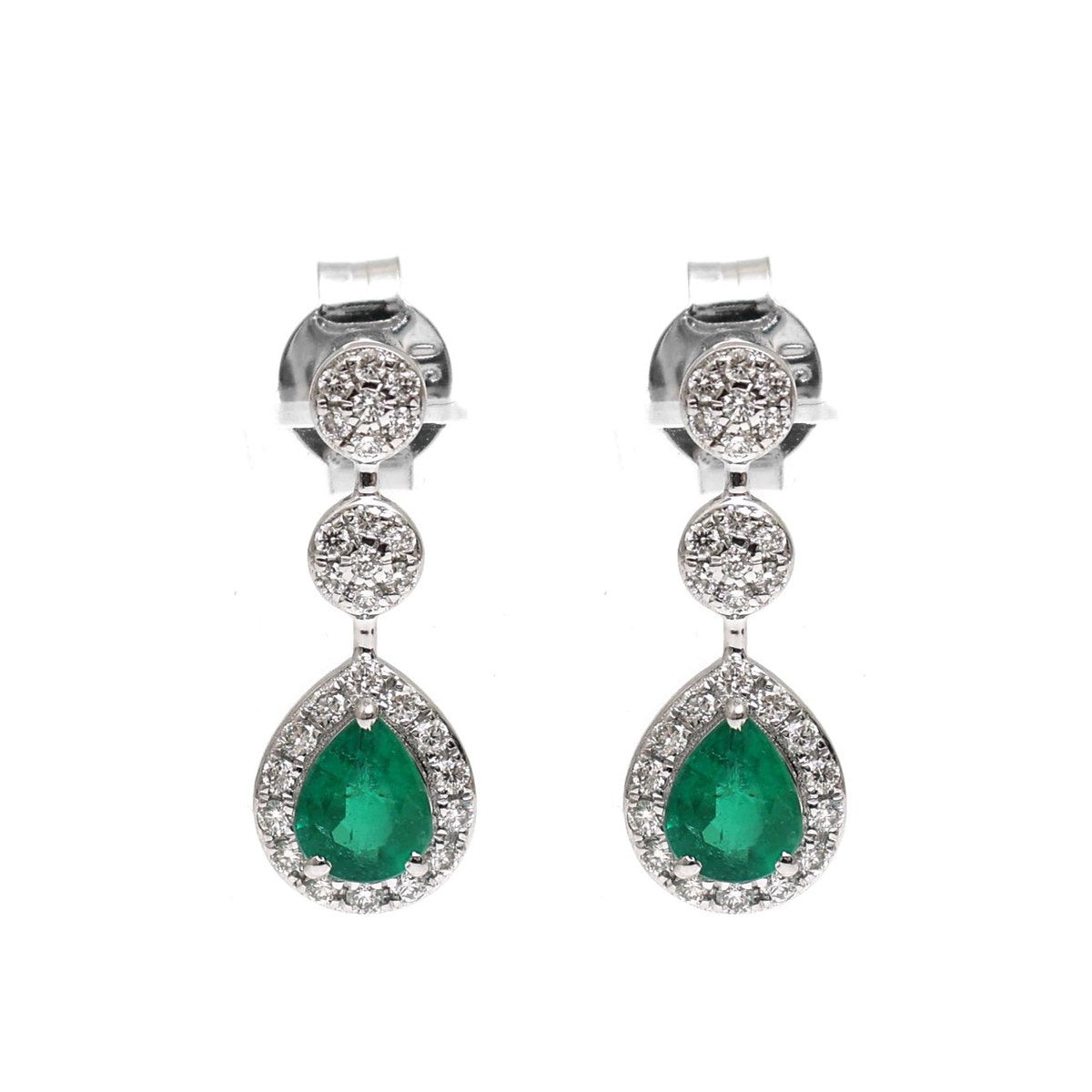 Emerald Royale Halo 18K Natural Diamond White Gold Drop Earrings