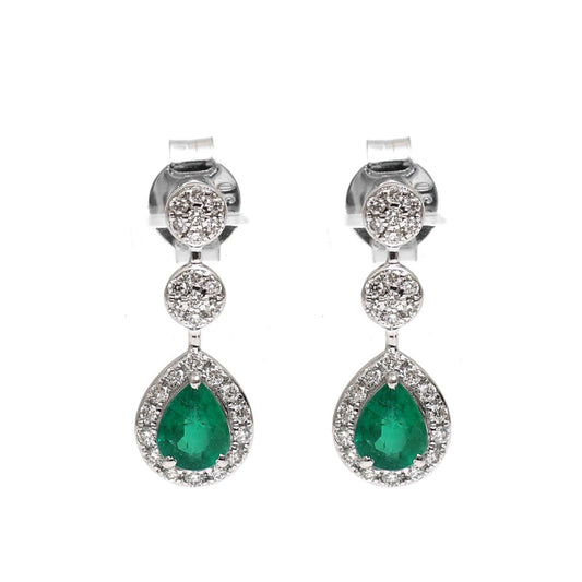 Emerald Royale Halo 18K Natural Diamond White Gold Drop Earrings