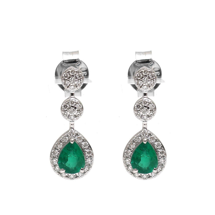 Emerald Royale Halo 18K Natural Diamond White Gold Drop Earrings