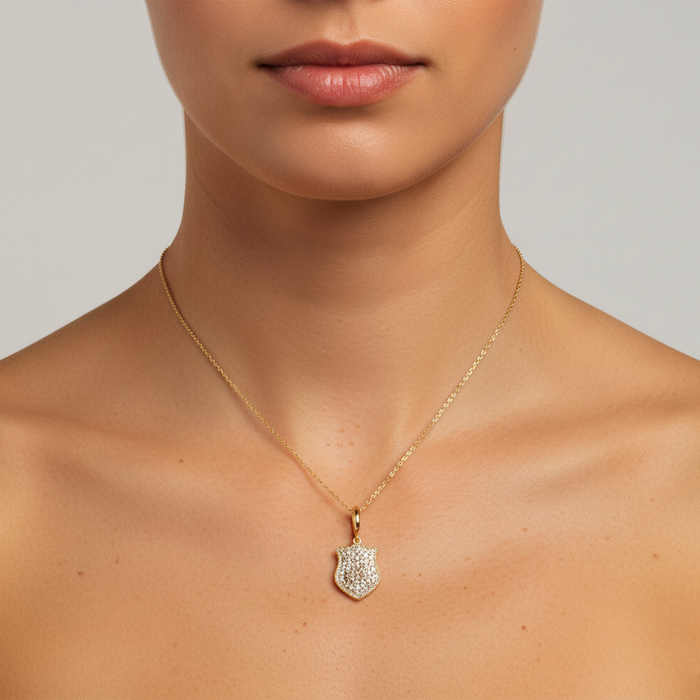 Diamond Shield Charm Pendant Necklace in 14K Yellow Gold