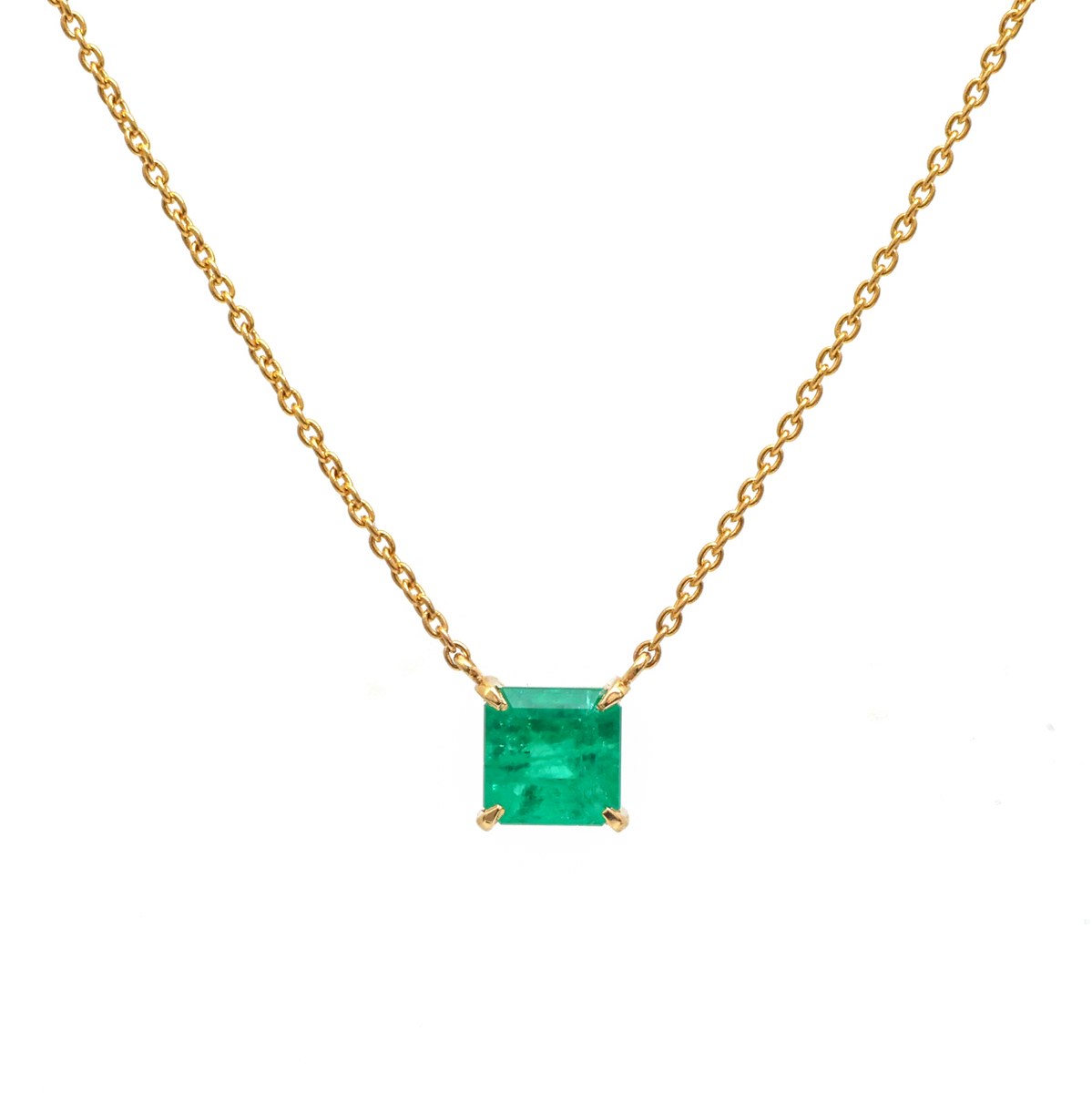 Signature Colombian 18K Yellow Gold Emerald Pendant Necklace
