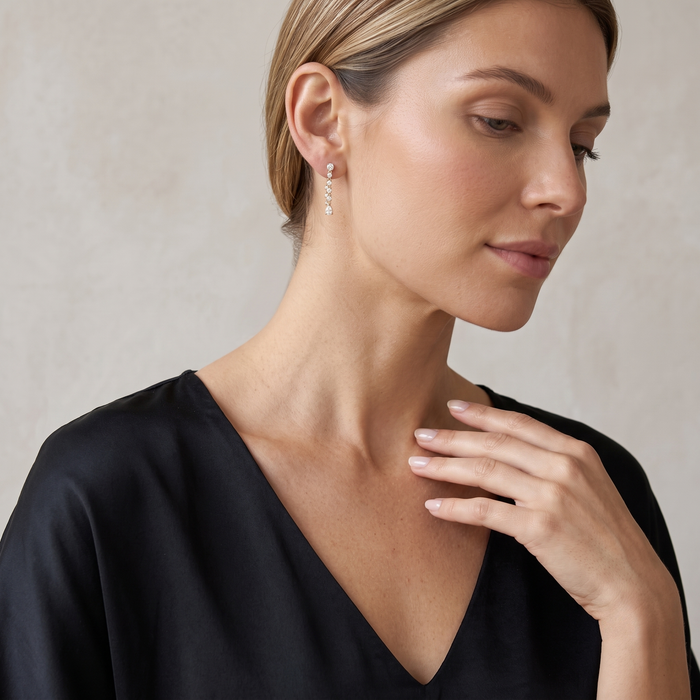 Teardrop Diamond Chain Drop Earrings in 14K Yellow Gold