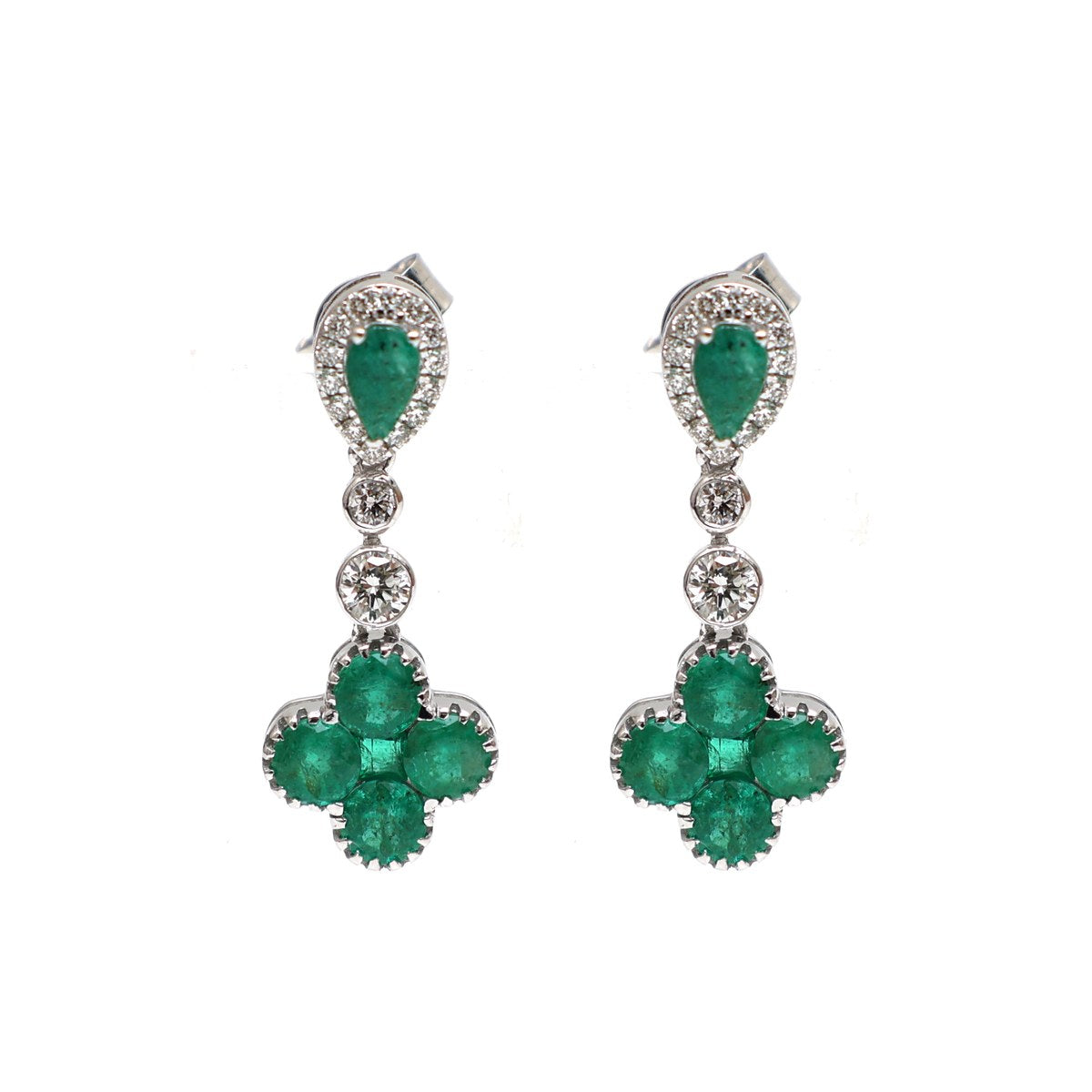 Emerald 18K Natural Diamond White Drop Earrings