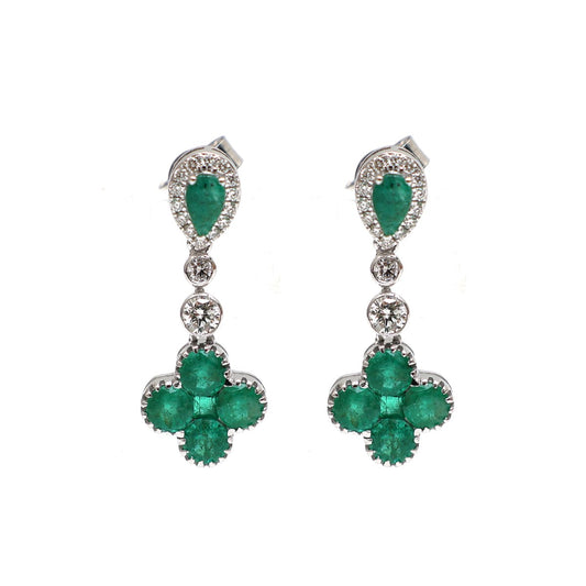 Emerald 18K Natural Diamond White Drop Earrings