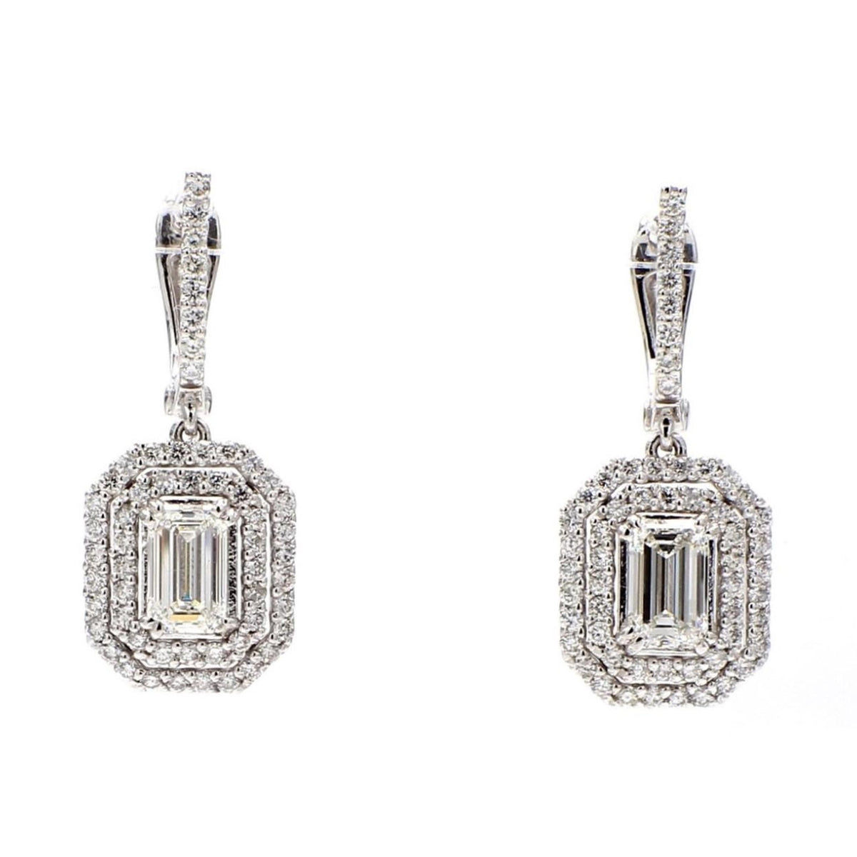 Opalize Halo Drop Round Diamond Earrings in 14K White Gold